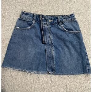 Zara TRF Denim IX'D Makers Mini Skirt Womens Small Asymmetrical Jean Frayed Hem